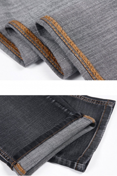 Men's Basic Fashion Solid Color Grey Relaxed Fit Casual Straight Jeans