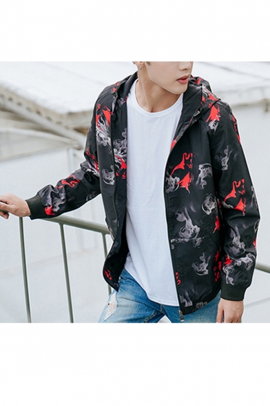 Men's Casual Camouflage Print Long Sleeve Zip Closure Fitted Hooded Jacket