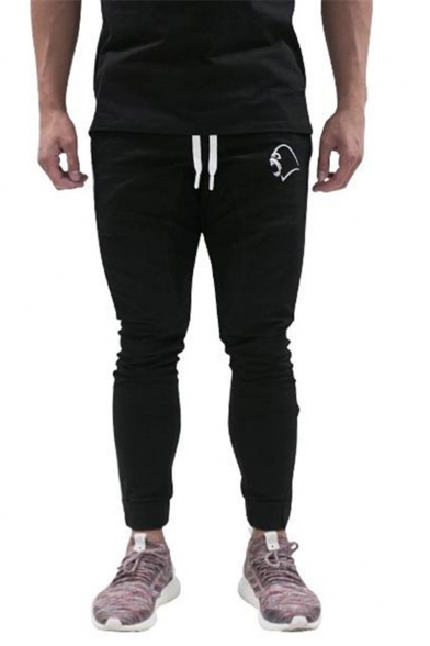 Men's Fashion Colorblock Tape Side Logo Printed Drawstring Waist Slim Sports Pencil Pants