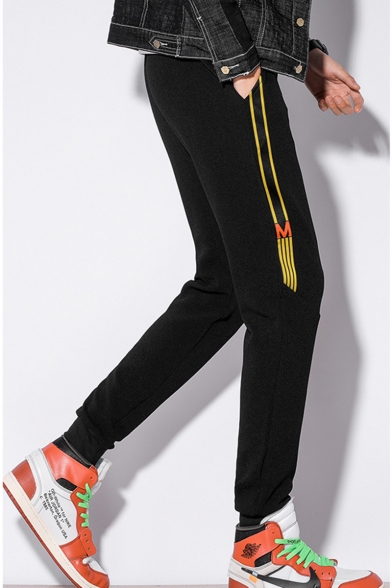 Men's Popular Fashion Contrast Stripe Printed Drawstring Waist Casual Sports Track Pants