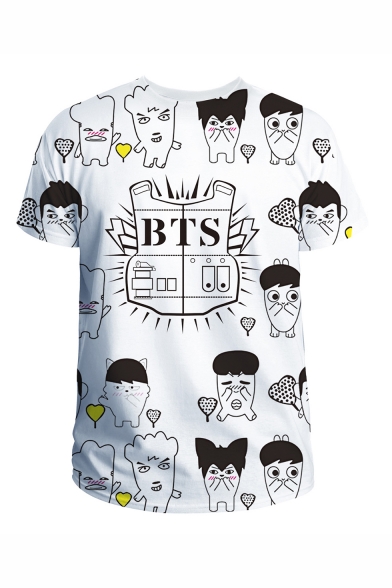 Mens New Fashion Funny 3D Comic Letter BTS Print Casual Graphic White T-Shirt