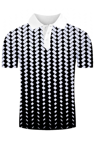 Mens New Trendy Classic Plaid Pattern Short Sleeve Lapel Collar Polo Shirt