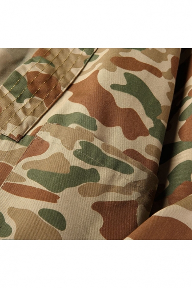 Mens Retro Camouflage Pattern Long Sleeve Open Front Loose Cardigan Kimono Shirt Coat