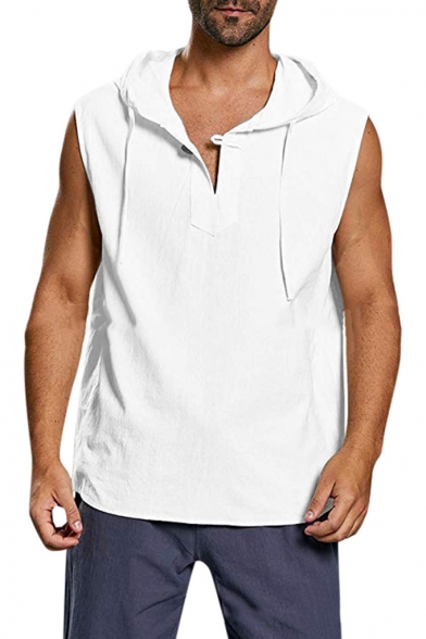 Karlywindow Mens One Frog-Button Henley Shirts Sleeveless Linen Tank Tops