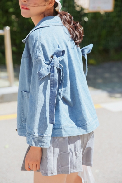 New Arrival Sweet Style Long Sleeve with Bow Denim Jacket Coat