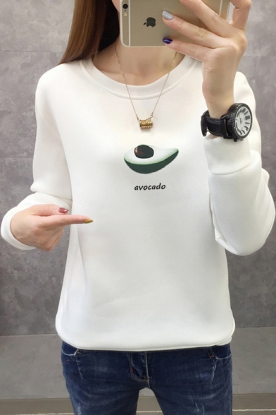 New Popular Avocado Letter Avocado Pattern Long Sleeve Pullover Sweatshirt