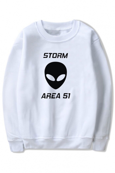 New Stylish Alien Storm Area Letter Print Basic Round Neck Pullover Sweatshirt