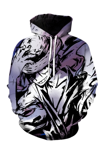 One Piece Cool Comic Character 3D Printed Long Sleeve Purple Loose Pullover Hoodie