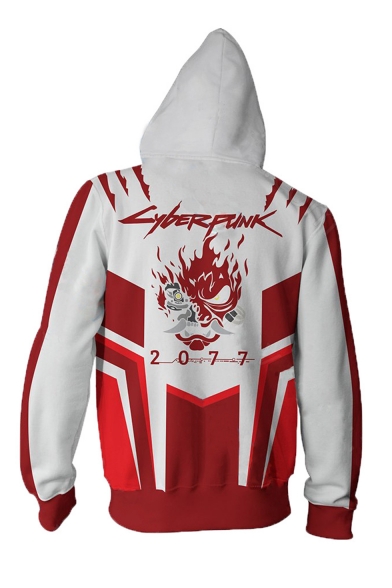Popular Game Cyberpunk 2077 3D Printed Cosplay Costume Long Sleeve Red and White Zip Up Hoodie
