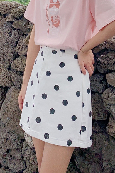 Summer Sweet Cute High Waist Polka Dot Printed Fitted Mini A-Line Skirt