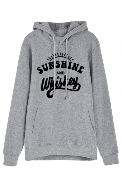 SUNSHINE AND WHISKEY Letter Print Long Sleeve Loose Casual Hoodie