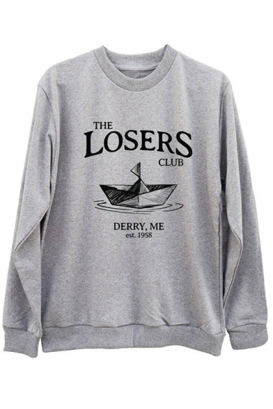 The Losers Club Cool Letter Printed Crewneck Long Sleeve Pullover Sweatshirt