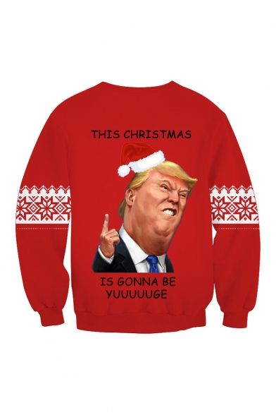 THIS CHRISTMAS IS GONNA BE YUUUUUGE Funny Trump 3D Printed Long Sleeve Round Neck Red Pullover Sweatshirt