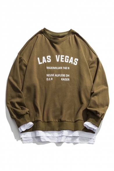 Unisex Trendy letter LAS VEGAS Printed Long Sleeve Round Neck Casual Sports Pullover Sweatshirts