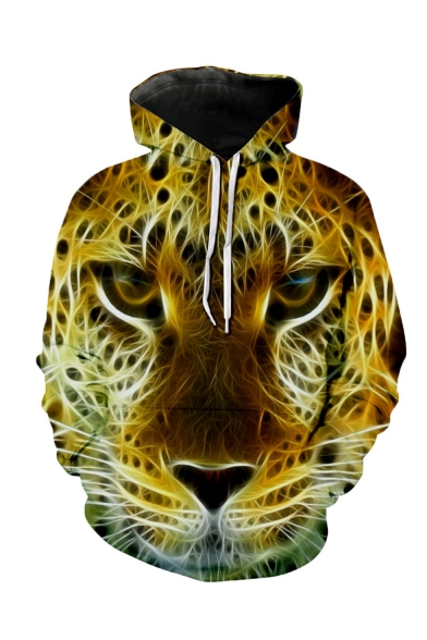 Cool Fashion Tiger Printed Long Sleeve Loose Fit Casual Drawstring Hoodie