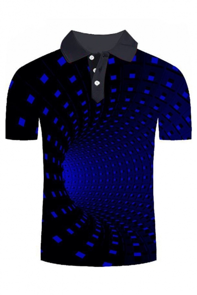 Guys New Trendy Funny 3D Tunnel Pattern Short Sleeve Lapel Collar Polo Shirt