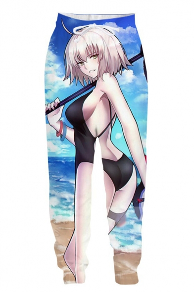 Hot Fashion Anime Figure Sexy Girl 3D Printed Blue Casual Relaxed Sweatpants