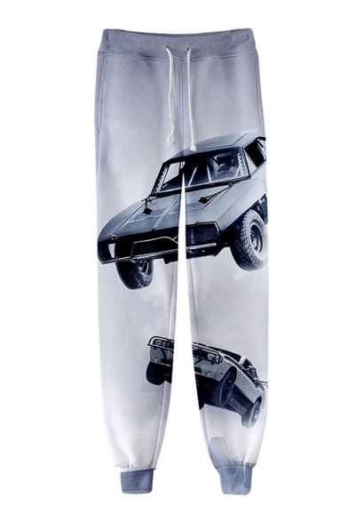 Hot Fashion Cool Car 3D Printed Drawstring Waist Grey Casual Cotton Sweatpants