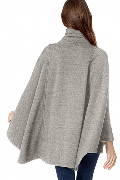 Hot Popular Irregular Long Sleeve Stand Collar Gray Cape Pullover Sweatshirt With Pockets