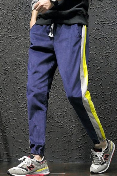 Men's Popular Fashion Colorblock Stripe Side Drawstring Waist Corduroy Track Pants Casual Tapered Pants