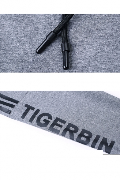 Men's Simple Fashion Letter TIGERBIN Stripe Printed Zipped Pocket Drawstring Waist Cotton Sweatpants