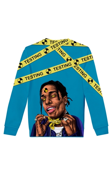 New Arrival American Popular Rapper 3D Printed Long Sleeve Round Neck Blue Sweatshirts