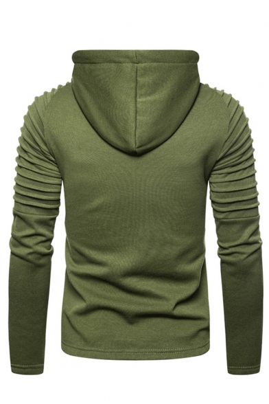 New Arrival Stylish Pleated Patched Long Sleeve Half-Zip Hooded Slim Fitness Simple Plain Men's Casual Sports Hoodie