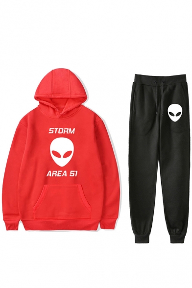 New Fashion Funny Storm Area Alien Printed Long Sleeve Hoodie with Joggers Sport Two-Piece Set