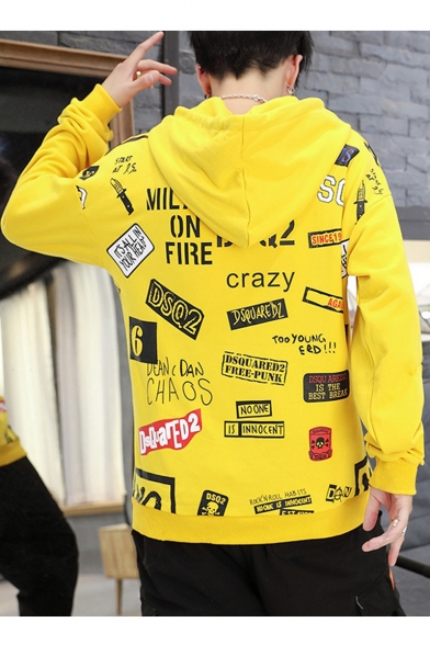 New Fashion Letter FIRE CRAZY All-Over Printed Long Sleeve Casual Pullover Hoodie