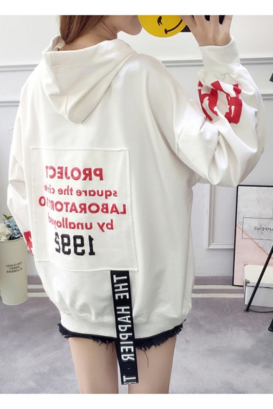 New Popular Letter Print Long Sleeve Drawstring Loose Pullover Hoodie With Pocket