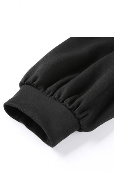 New Stylish Black Sexy Sheer Mesh Panel Long Sleeve Drawstring Hood Cropped Hoodie