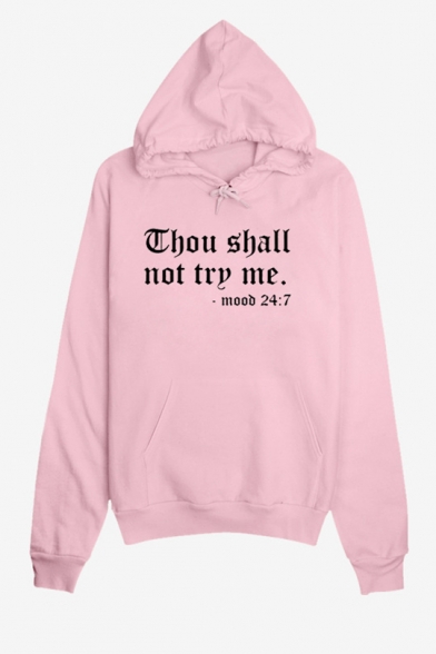 New Trendy Letter Thou Shall Not Try Me Printed Long Sleeve Pocket Pullover Drawstring Hoodie
