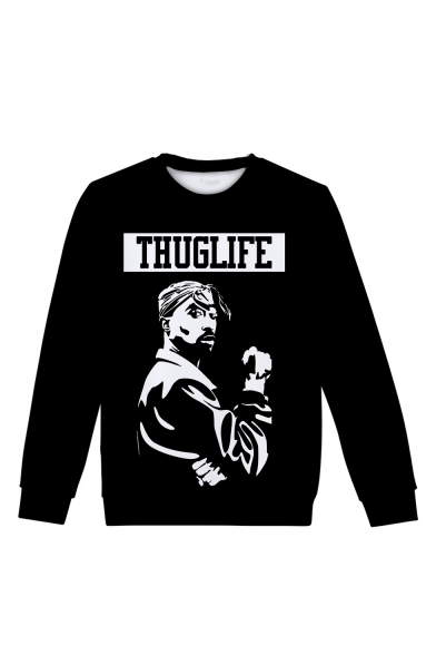 Popular American Famous Rapper 3D Printed Black Long Sleeve Round Neck Pullover Sweatshirts