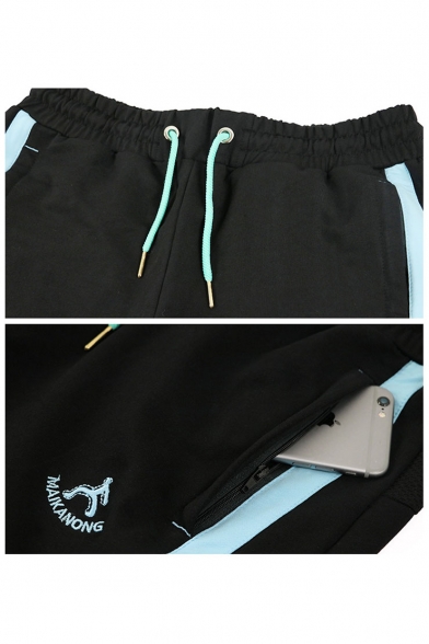 Popular Fashion Colorblock Logo Embroidery Drawstring Waist Men's Fitness Sweatpants Pencil Pants