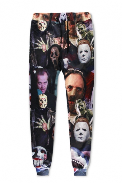 Popular Fashion Comic Figure Skull 3D Printed Black Casual Relaxed Sweatpants