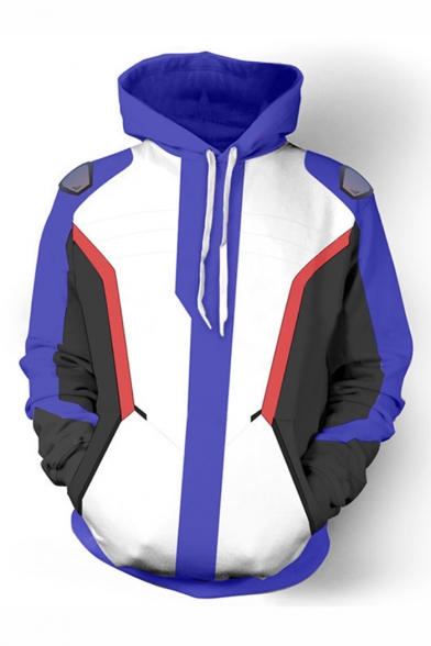 Popular Game Colorblock 3D Printed Cosplay Costume Purple and White Drawstring Hoodie