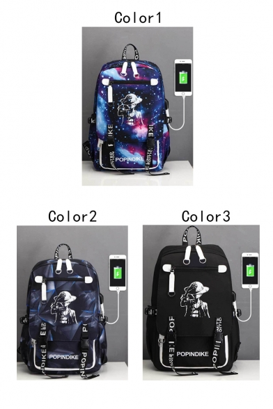 Popular Comic Character Printed Creative USB Charging Students Canvas School Bag Backpack 33*17*48cm