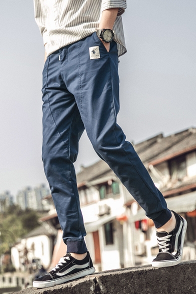 Simple Fashion Label Patch Elastic Cuffs Men's Casual Slim Tapered Pants