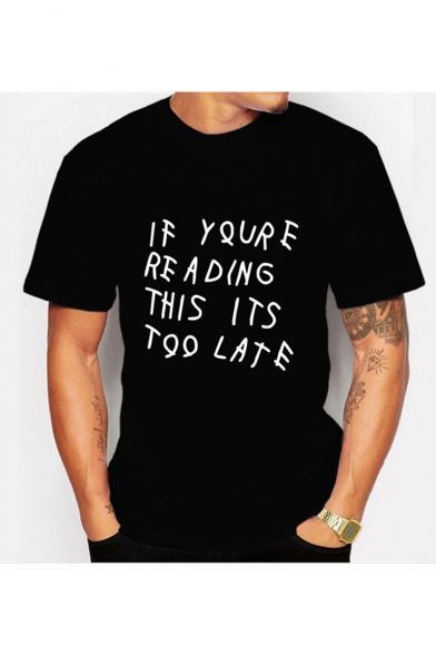 Summer Funny Letter IF YOU RE RE ADING Letter Short Sleeve Round Neck Loose Black T-Shirt