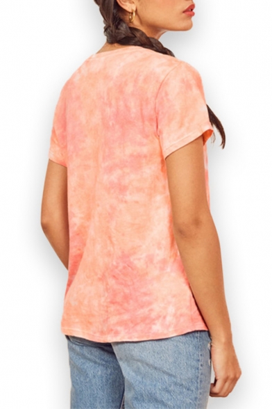 Summer New Arrival Short Sleeve Round Neck Tie Dye Print Casual T-Shirt