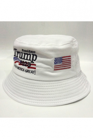 Trendy President Trump 2020 Letter Flag Embroidery Cotton Election Bucket Hat