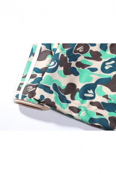 Fashion Cool Camouflage Cartoon Shark Stripe Printed Full Zip Long Sleeve Casual Hoodie