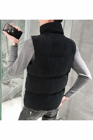 Fashion Funny Letter AMAZING Print Sleeveless Stand Collar Single Breasted Corduroy Vest for Men