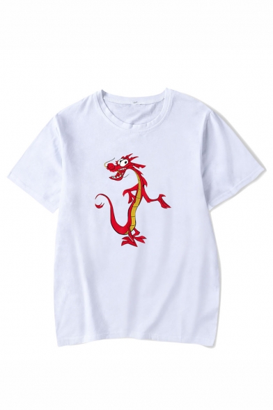 Funny Cartoon Dragon Printed Round Neck Short Sleeve Casual Unisex T-Shirt