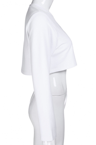 Hot Popular Long Sleeve Round Neck Cartoon Angel Baby Letter Printed White Pullover Crop Sweatshirt