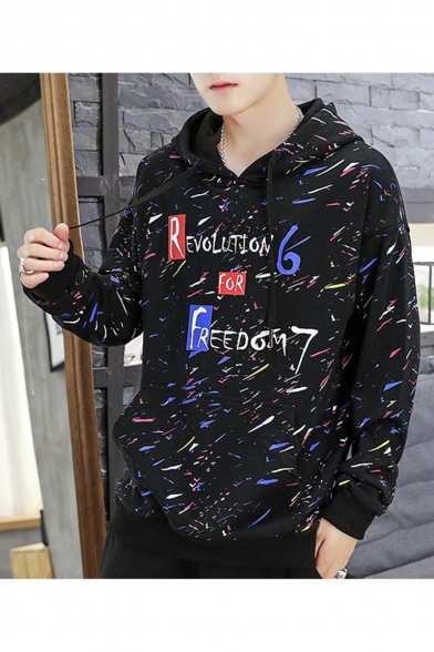 Letter REVOLUTION 6 OR FREEDOM 7 Printed Long Sleeve Casual Pullover Hoodie