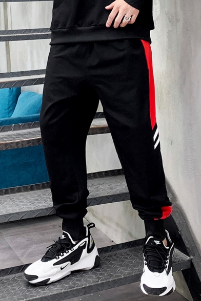 Men's Hot Fashion Colorblock Stripe Side Black Loose Fit Casual Sports Track Pants