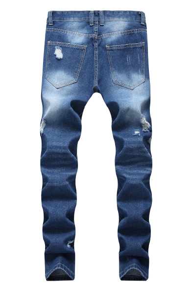 Men's Hot Fashion Simple Plain Light Washed Cool Distressed Ripped Jeans