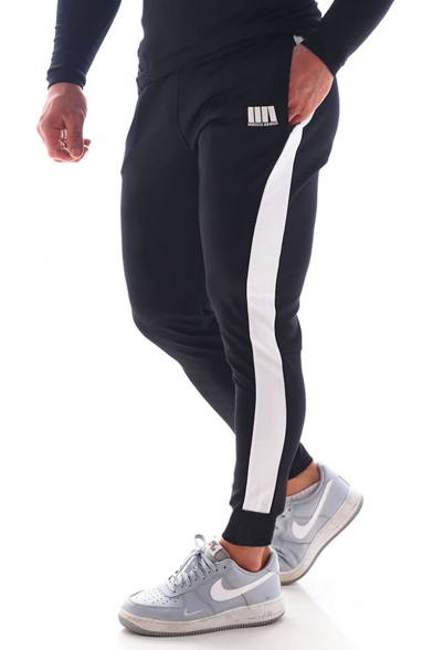 Men's New Fashion Logo Printed Colorblock Patched Side Knitted Sweatpants Fitness Pencil Pants