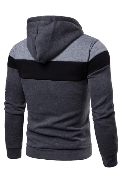 Men's Popular Fashion Colorblock Patched Stripe Pattern Long Sleeve Casual Sports Zip Up Hoodie